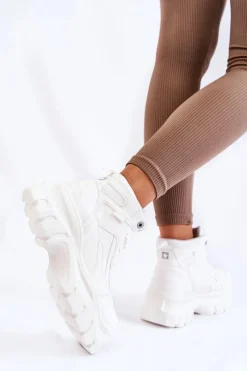 Sale Big Star Shoes Modne Botki Trapery Memory Foam Big Star KK274369 Białe