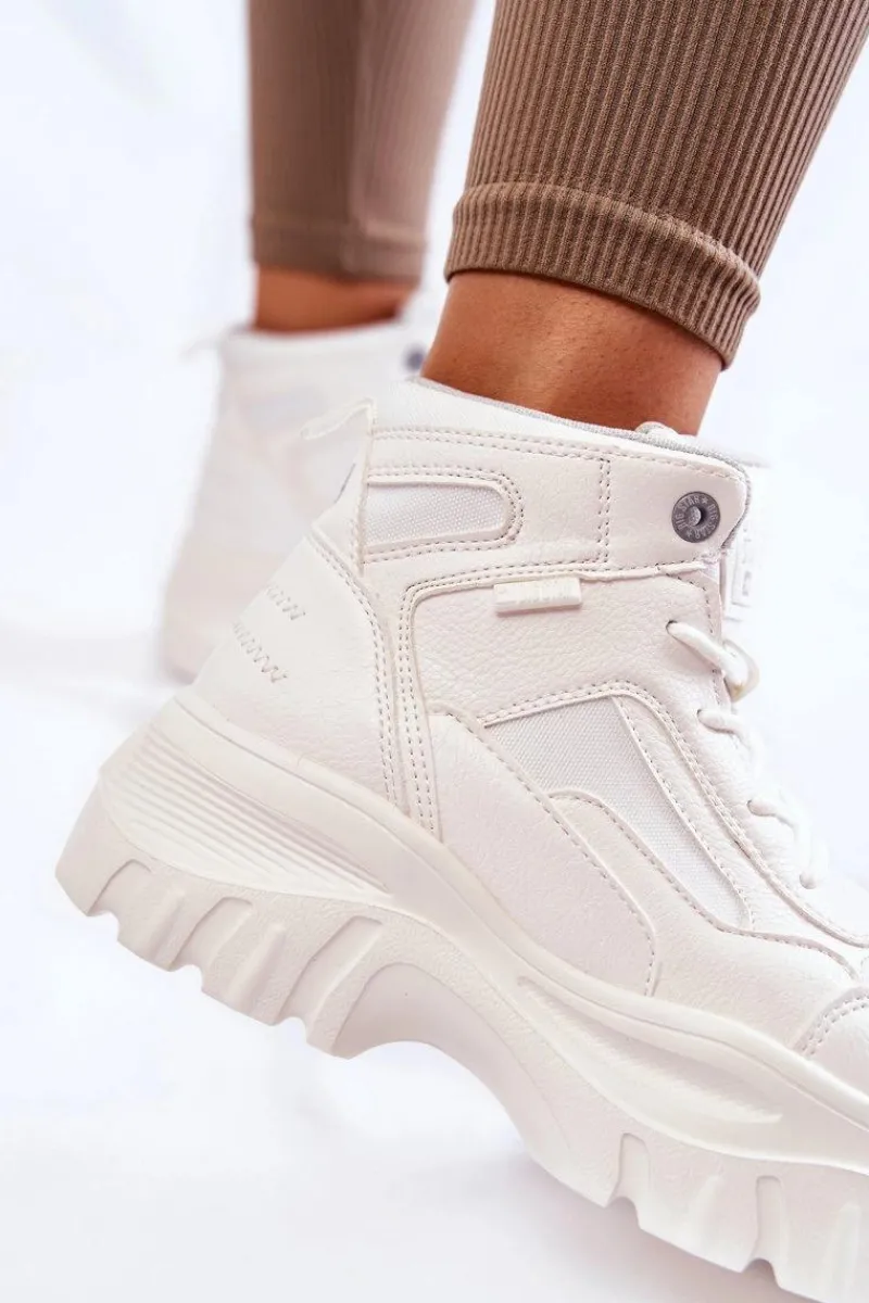 Sale Big Star Shoes Modne Botki Trapery Memory Foam Big Star KK274369 Białe