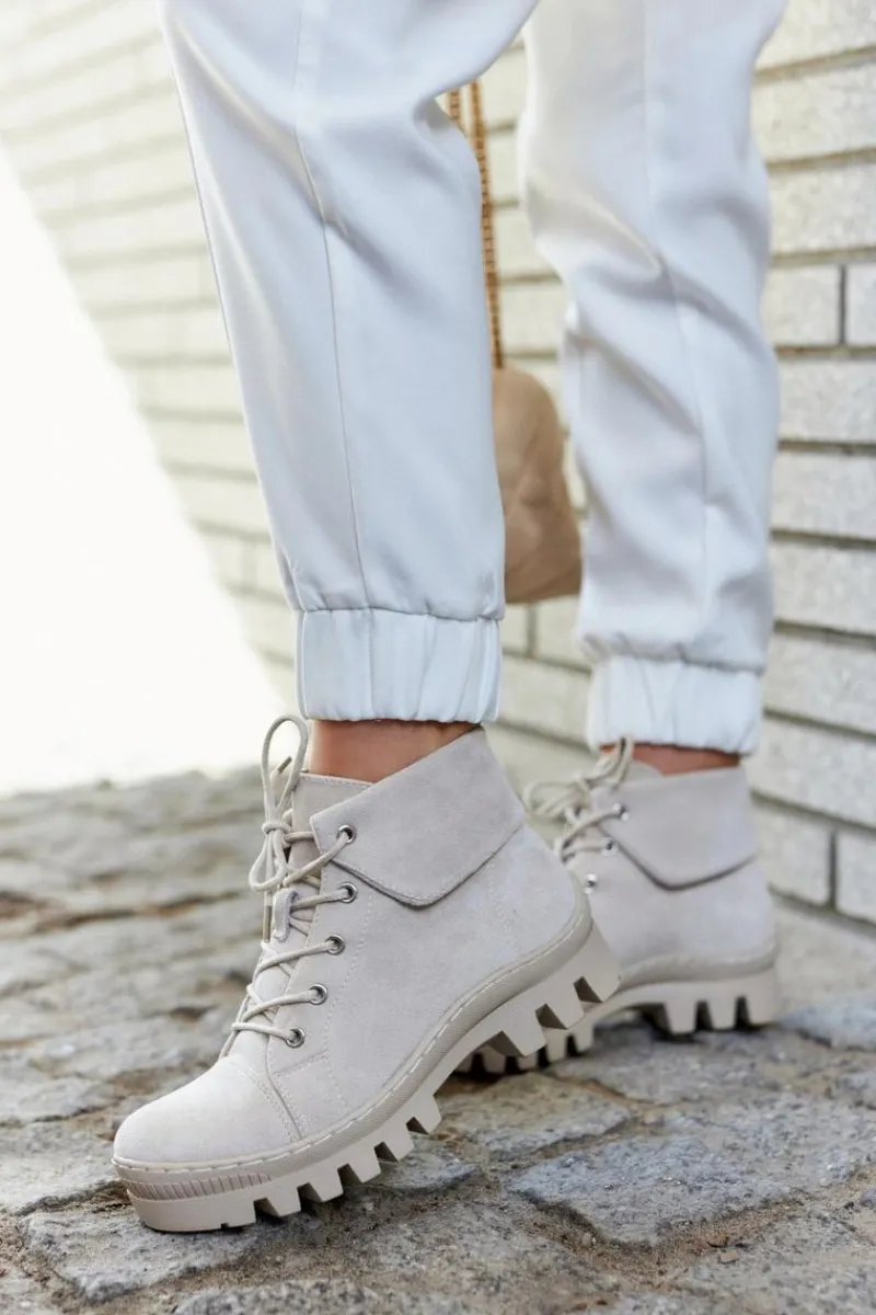 Online Modne botki trapery zamszowe w kolorze jasnom Dalles Damskie Botki Wiosenne|Damskie Trapery