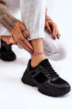 Sale Modne Buty Sportowe Sneakersy Czarne Frezio Damskie Sneakersy Damskie