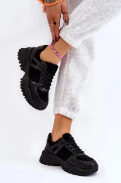 Sale Modne Buty Sportowe Sneakersy Czarne Frezio Damskie Sneakersy Damskie