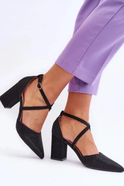 Best Boto Modne Błyszczące Czółenka Na Słupku Czarne Galaxy