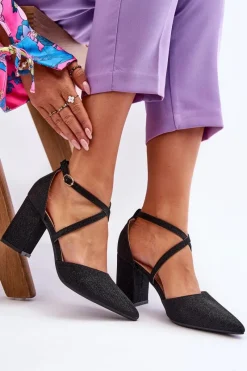 Best Boto Modne Błyszczące Czółenka Na Słupku Czarne Galaxy