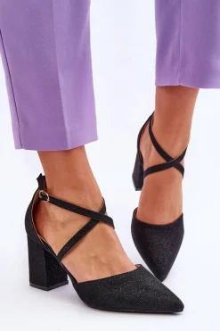 Best Boto Modne Błyszczące Czółenka Na Słupku Czarne Galaxy