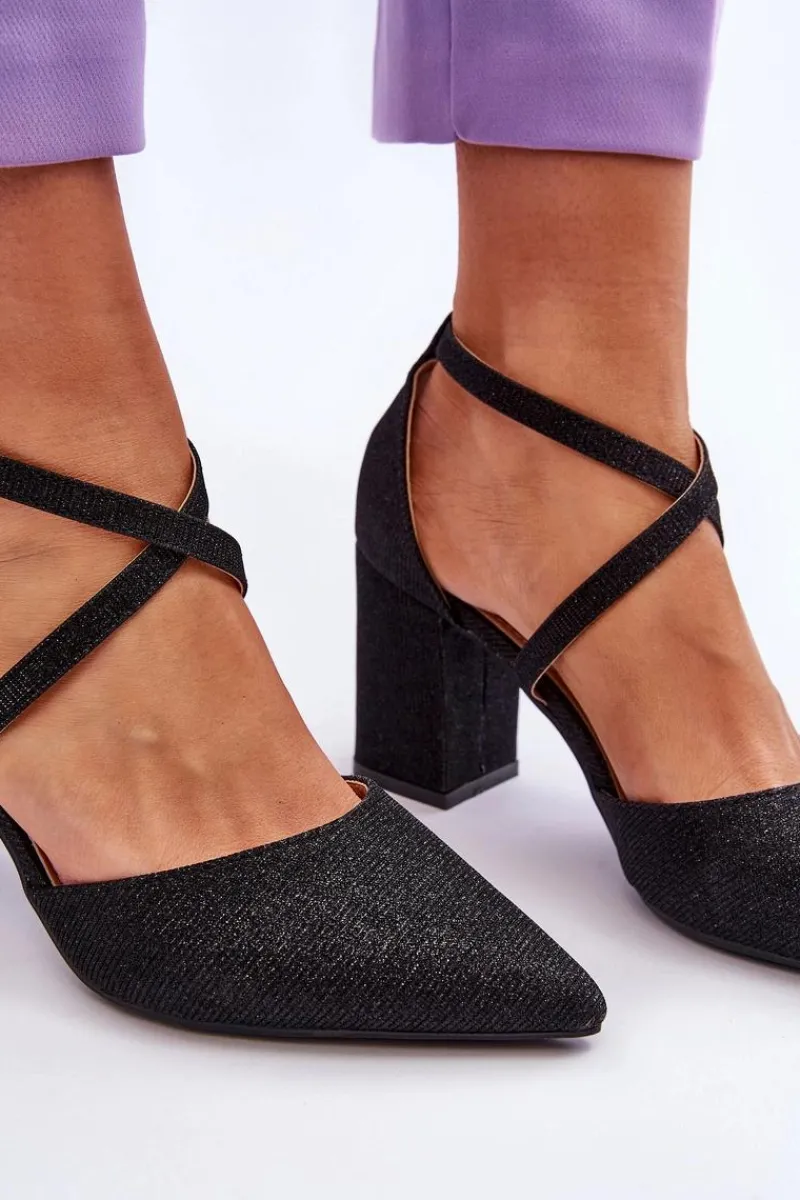 Best Boto Modne Błyszczące Czółenka Na Słupku Czarne Galaxy