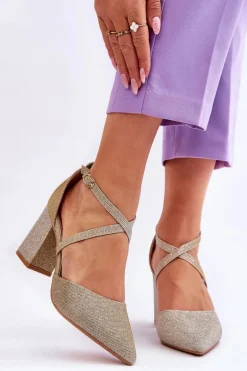 Czółenka Na Słupku|Czółenka Klasyczne>Boto Modne Błyszczące Czółenka Na Słupku Złote Galaxy