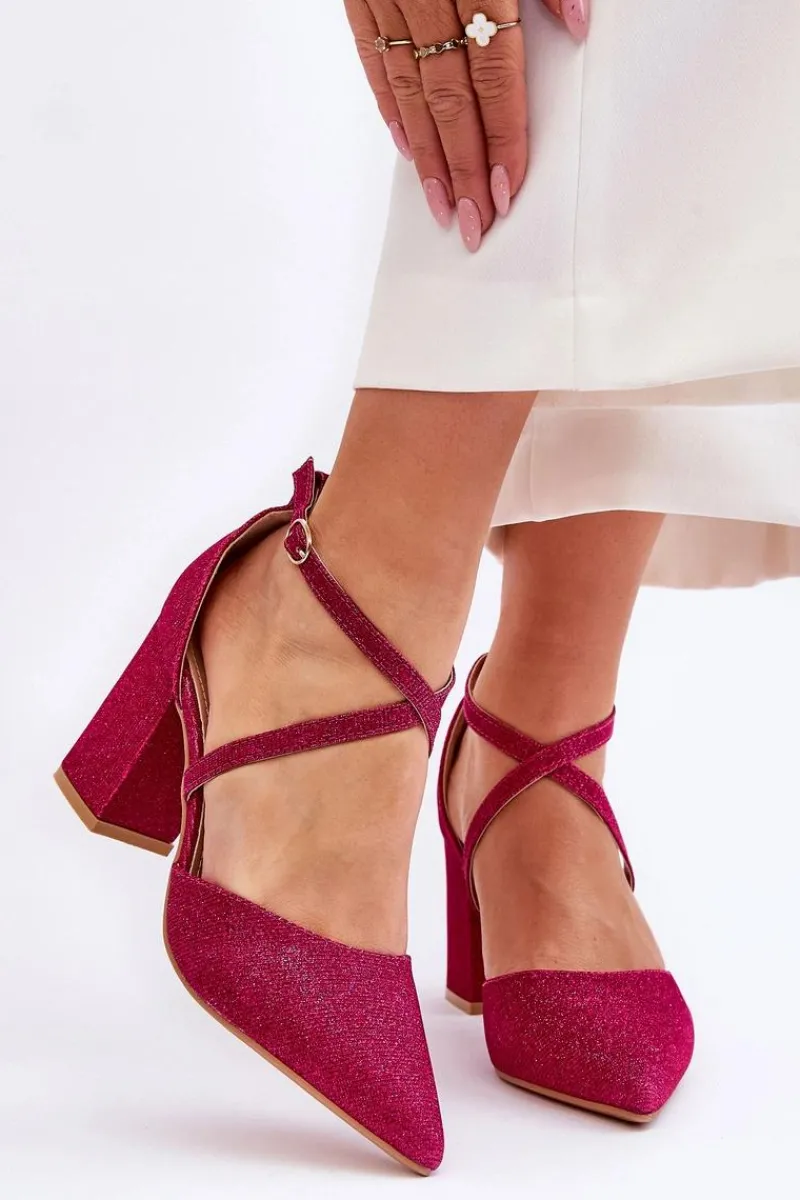 Czółenka Na Słupku|Czółenka Klasyczne>Boto Modne Błyszczące Czółenka Na Słupku Fuksja Galaxy Różowy