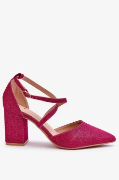 Czółenka Na Słupku|Czółenka Klasyczne>Boto Modne Błyszczące Czółenka Na Słupku Fuksja Galaxy Różowy