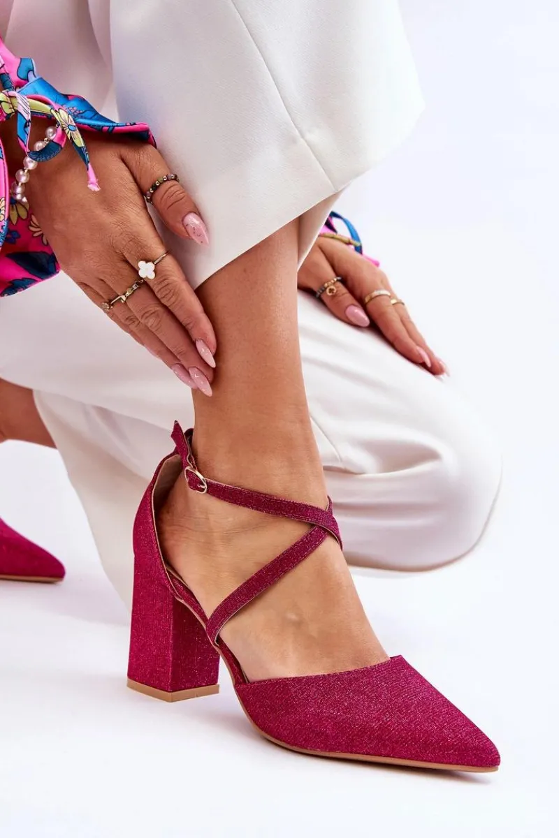 Czółenka Na Słupku|Czółenka Klasyczne>Boto Modne Błyszczące Czółenka Na Słupku Fuksja Galaxy Różowy