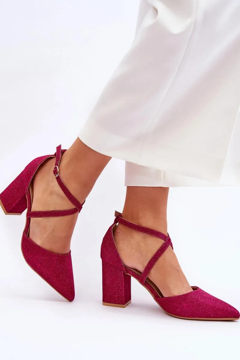 Czółenka Na Słupku|Czółenka Klasyczne>Boto Modne Błyszczące Czółenka Na Słupku Fuksja Galaxy Różowy