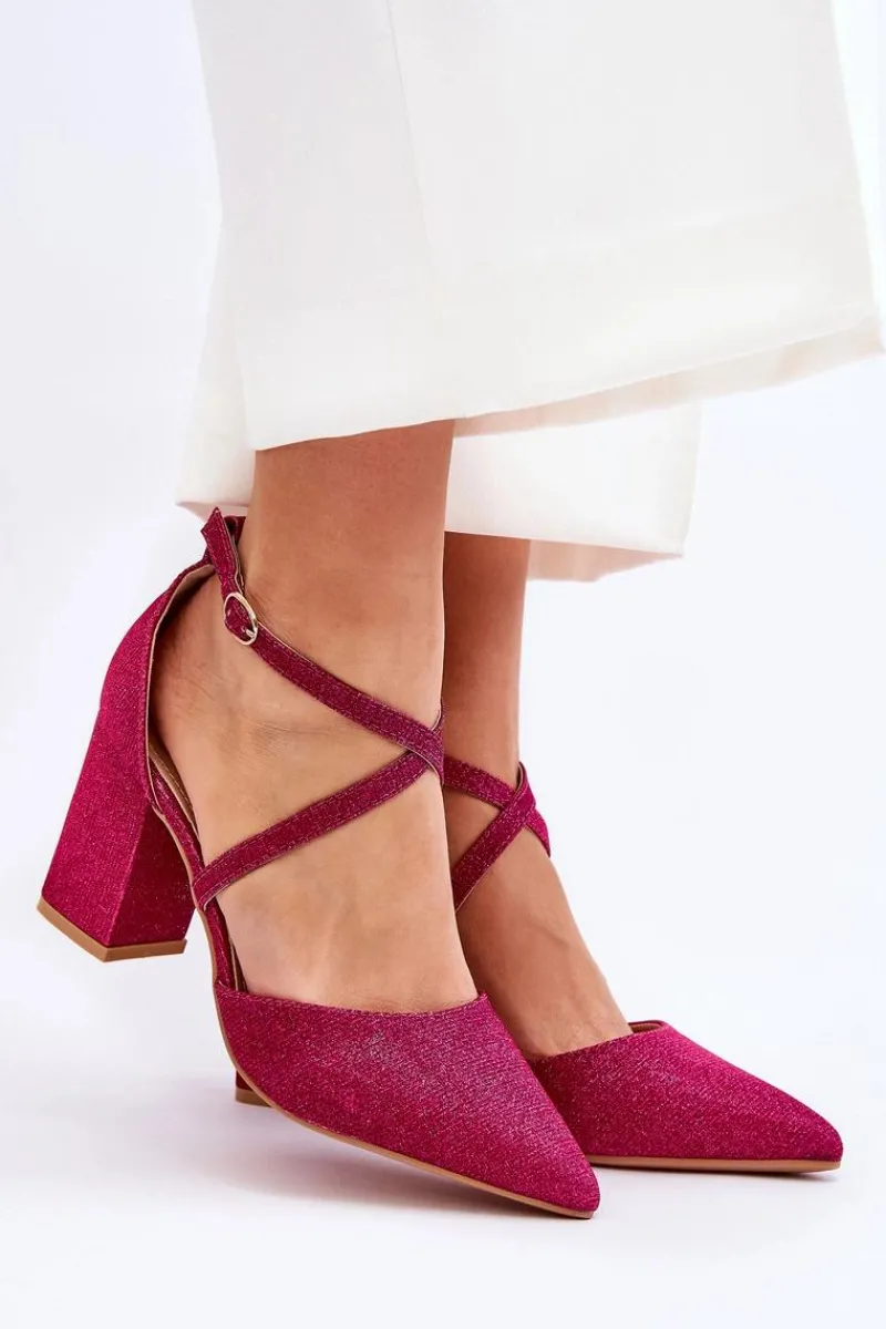 Czółenka Na Słupku|Czółenka Klasyczne>Boto Modne Błyszczące Czółenka Na Słupku Fuksja Galaxy Różowy