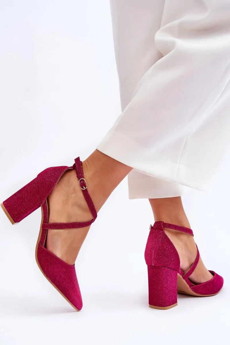 Czółenka Na Słupku|Czółenka Klasyczne>Boto Modne Błyszczące Czółenka Na Słupku Fuksja Galaxy Różowy