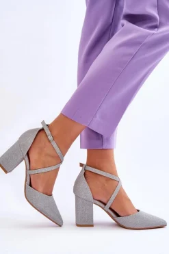 Outlet Modne Błyszczące Czółenka Na Słupku Srebrne Galaxy Damskie Czółenka Na Słupku|Czółenka Klasyczne