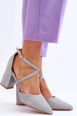 Outlet Modne Błyszczące Czółenka Na Słupku Srebrne Galaxy Damskie Czółenka Na Słupku|Czółenka Klasyczne