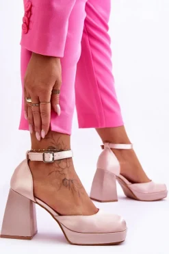 Discount Modne Czółenka Na Masywnym Obcasie Beżowe Sandia Damskie Czółenka Na Platformie|Czółenka Na Słupku