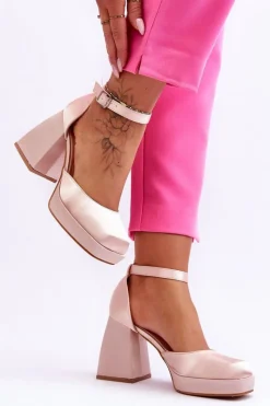 Discount Modne Czółenka Na Masywnym Obcasie Beżowe Sandia Damskie Czółenka Na Platformie|Czółenka Na Słupku