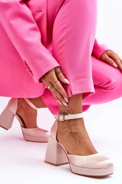 Discount Modne Czółenka Na Masywnym Obcasie Beżowe Sandia Damskie Czółenka Na Platformie|Czółenka Na Słupku