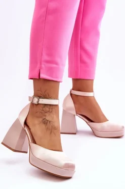 Discount Modne Czółenka Na Masywnym Obcasie Beżowe Sandia Damskie Czółenka Na Platformie|Czółenka Na Słupku