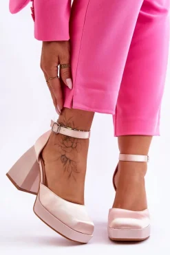 Discount Modne Czółenka Na Masywnym Obcasie Beżowe Sandia Damskie Czółenka Na Platformie|Czółenka Na Słupku