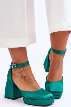 Czółenka Na Platformie|Czółenka Na Słupku>Boto Modne Czółenka Na Masywnym Obcasie Zielone Sandia