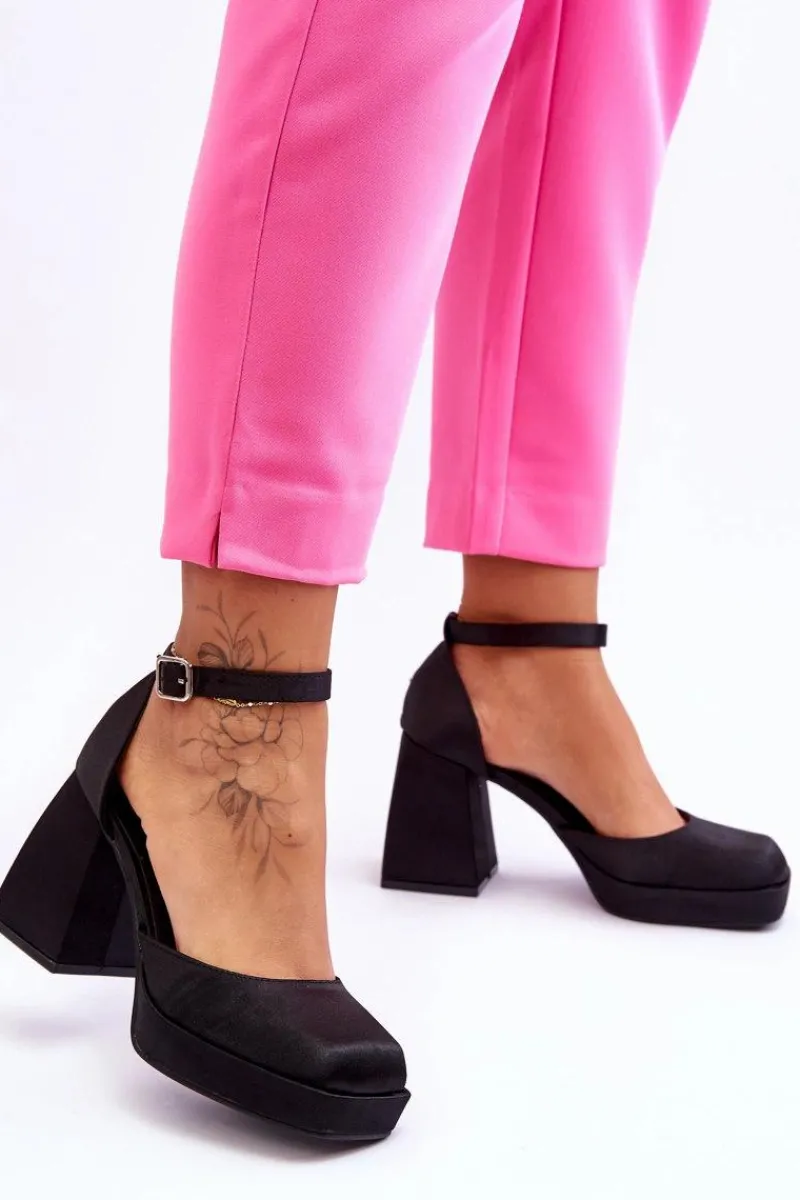 New Boto Modne Czółenka Na Masywnym Obcasie Czarne Sandia