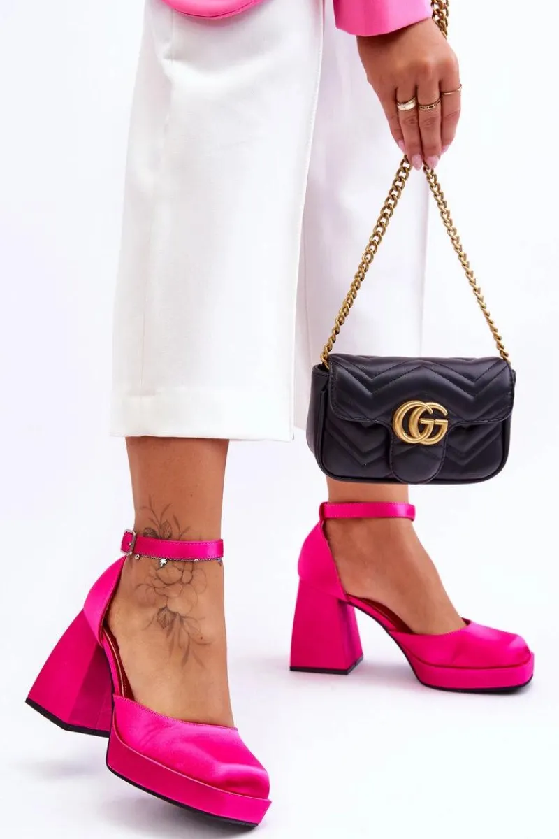 Czółenka Na Platformie|Czółenka Na Słupku>Boto Modne Czółenka Na Masywnym Obcasie Fuksja Sandia