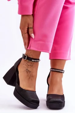 Online Modne Czółenka Na Masywnym Obcasie Z Cyrkoniami Czarne Adel Damskie Czółenka Na Platformie|Czółenka Na Słupku