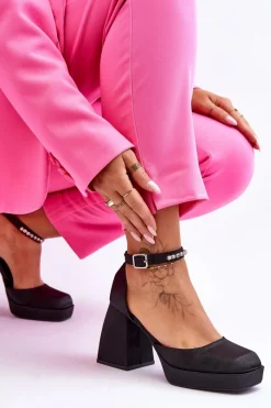 Online Modne Czółenka Na Masywnym Obcasie Z Cyrkoniami Czarne Adel Damskie Czółenka Na Platformie|Czółenka Na Słupku