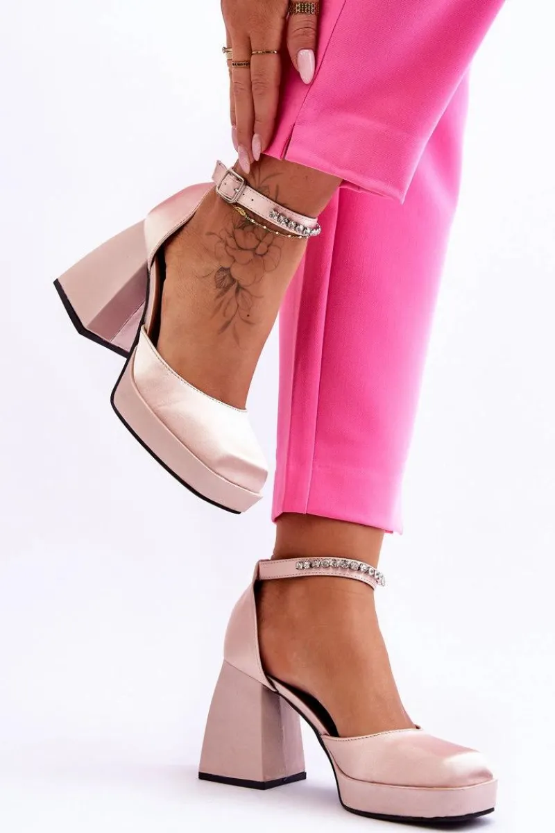 Czółenka Na Platformie|Czółenka Na Słupku>Boto Modne Czółenka Na Masywnym Obcasie Z Cyrkoniami Beżowe Adel