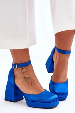 Sale Modne Czółenka Na Masywnym Obcasie Niebieskie Sandia Damskie Czółenka Na Platformie|Czółenka Na Słupku