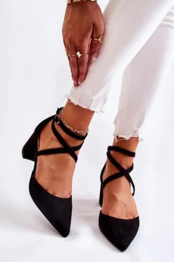 Discount Modne Czółenka Na Niskim Słupku Czarne Crissa Damskie Czółenka Zamszowe|Czółenka Na Słupku