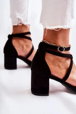 Discount Modne Czółenka Na Niskim Słupku Czarne Crissa Damskie Czółenka Zamszowe|Czółenka Na Słupku