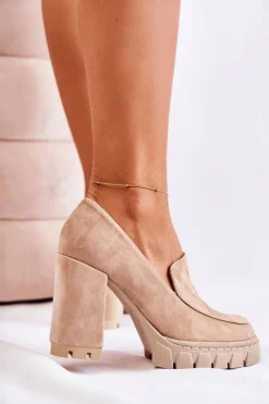 Hot Boto Modne Czółenka Na Platformie Lewski Shoes 3196 Beżowe