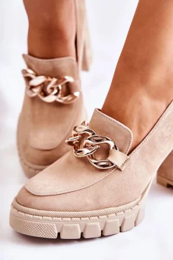 Sale Modne Czółenka Na Platformie I Słupku Lewski Shoes 3197 Beżowe Damskie Czółenka Na Platformie|Czółenka Zamszowe