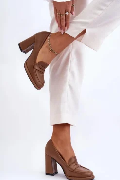 Best Boto Modne Czółenka Na Słupku Brązowe Florence