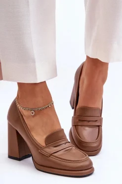 Best Boto Modne Czółenka Na Słupku Brązowe Florence