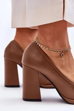 Best Boto Modne Czółenka Na Słupku Brązowe Florence