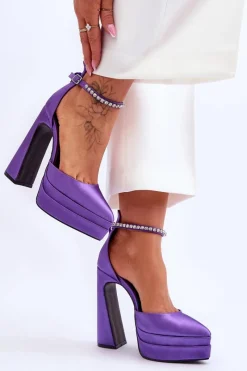 Hot Modne Czółenka Na Słupku Fioletowe Santoro Damskie Czółenka Na Platformie|Czółenka Na Słupku