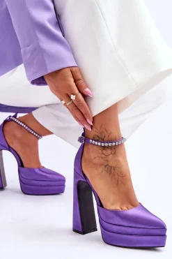 Hot Modne Czółenka Na Słupku Fioletowe Santoro Damskie Czółenka Na Platformie|Czółenka Na Słupku