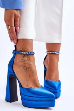 Outlet Boto Modne Czółenka Na Słupku Niebieskie Santoro