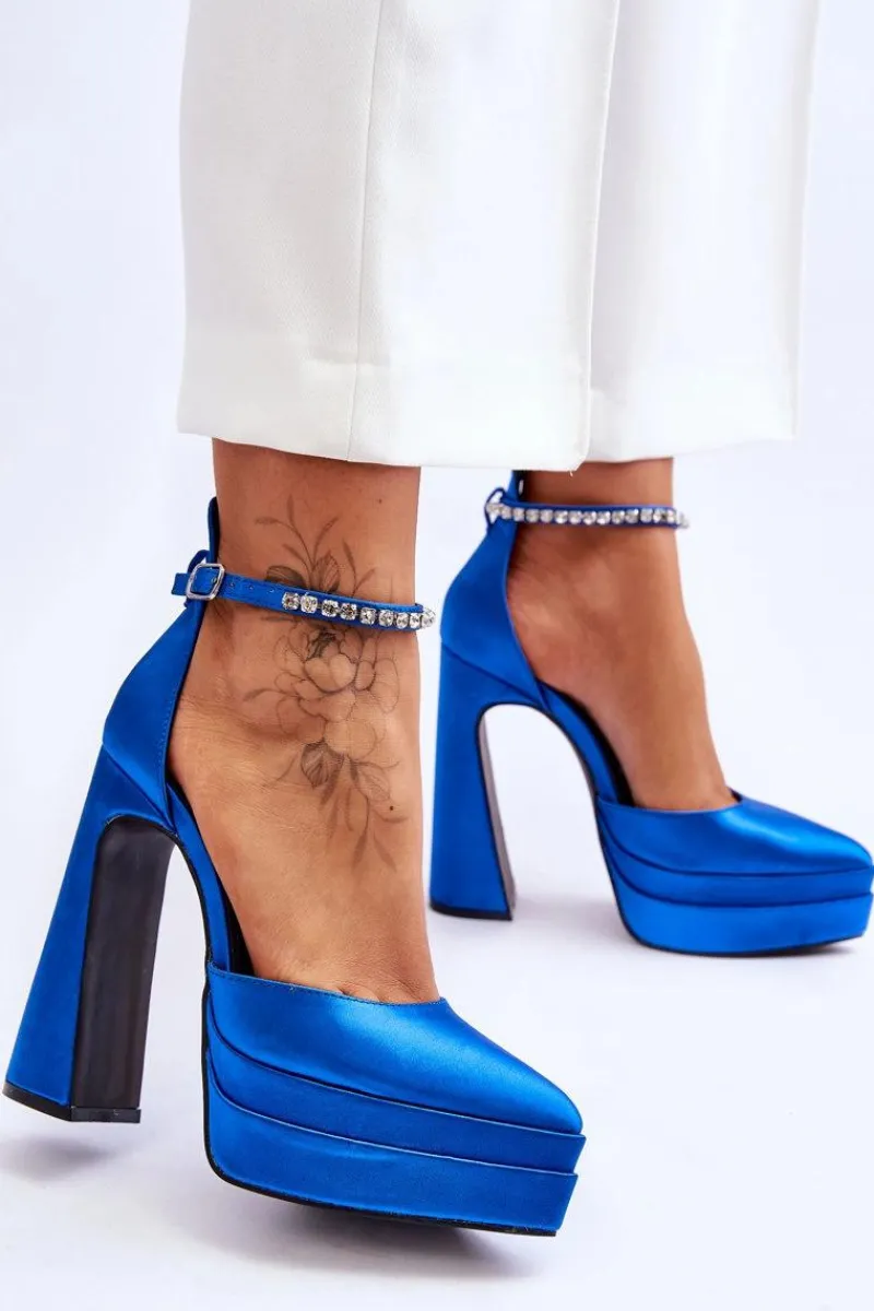 Outlet Boto Modne Czółenka Na Słupku Niebieskie Santoro