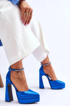 Outlet Boto Modne Czółenka Na Słupku Niebieskie Santoro