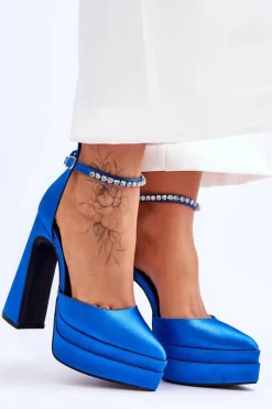 Outlet Boto Modne Czółenka Na Słupku Niebieskie Santoro