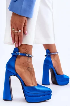 Outlet Boto Modne Czółenka Na Słupku Niebieskie Santoro