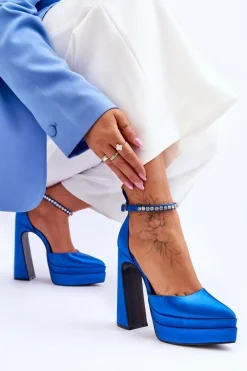 Outlet Boto Modne Czółenka Na Słupku Niebieskie Santoro