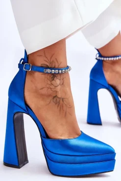 Outlet Boto Modne Czółenka Na Słupku Niebieskie Santoro