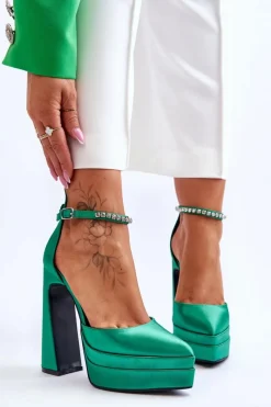 Czółenka Na Platformie|Czółenka Na Słupku>Boto Modne Czółenka Na Słupku Zielone Santoro