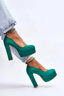 Czółenka Na Platformie|Czółenka Na Słupku>Boto Modne Czółenka Na Wysokim Słupku Zielone Hayden