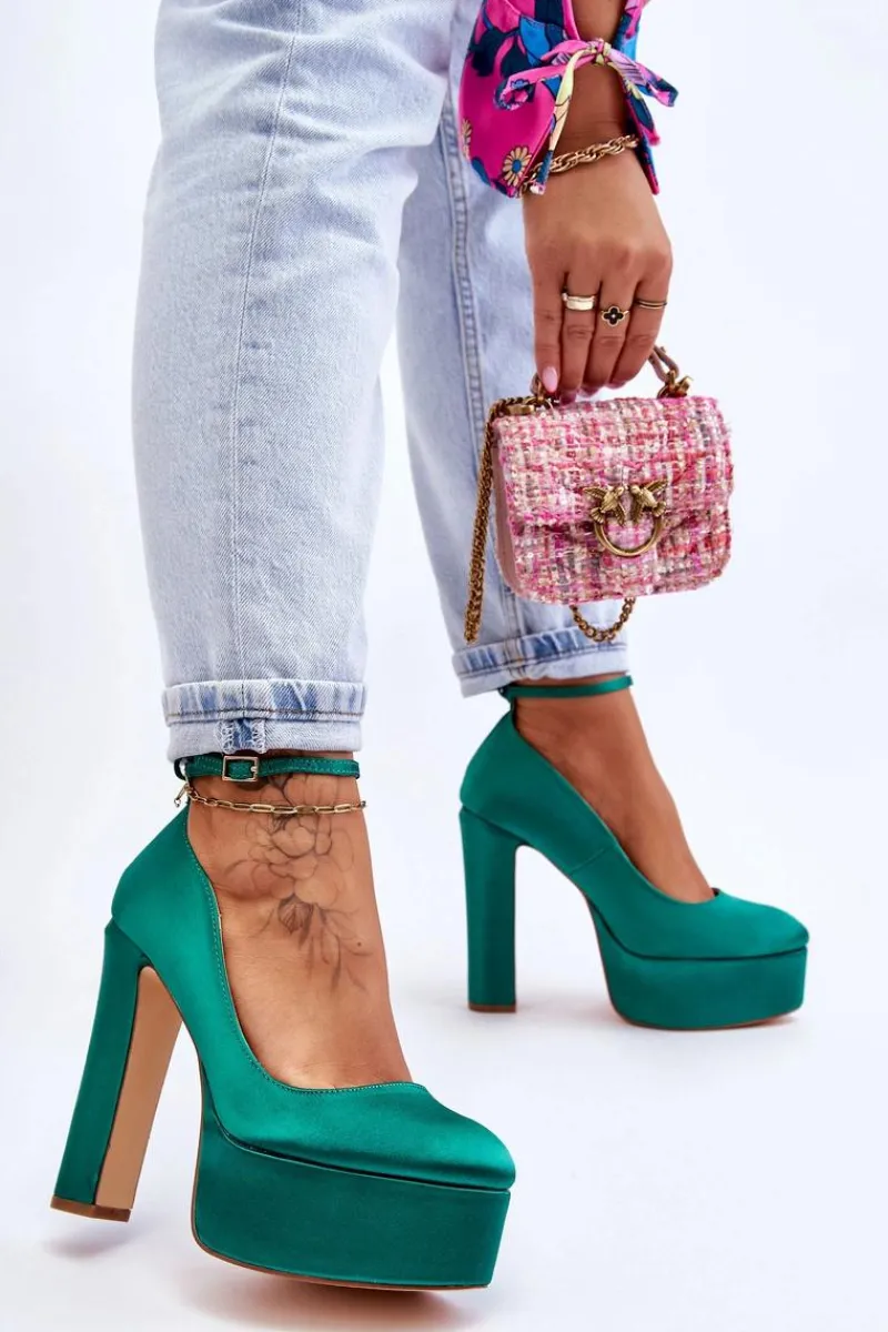 Czółenka Na Platformie|Czółenka Na Słupku>Boto Modne Czółenka Na Wysokim Słupku Zielone Hayden