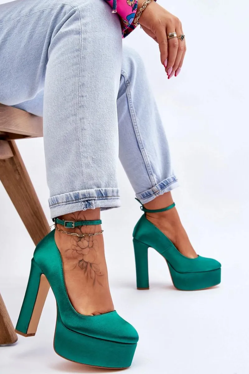 Czółenka Na Platformie|Czółenka Na Słupku>Boto Modne Czółenka Na Wysokim Słupku Zielone Hayden